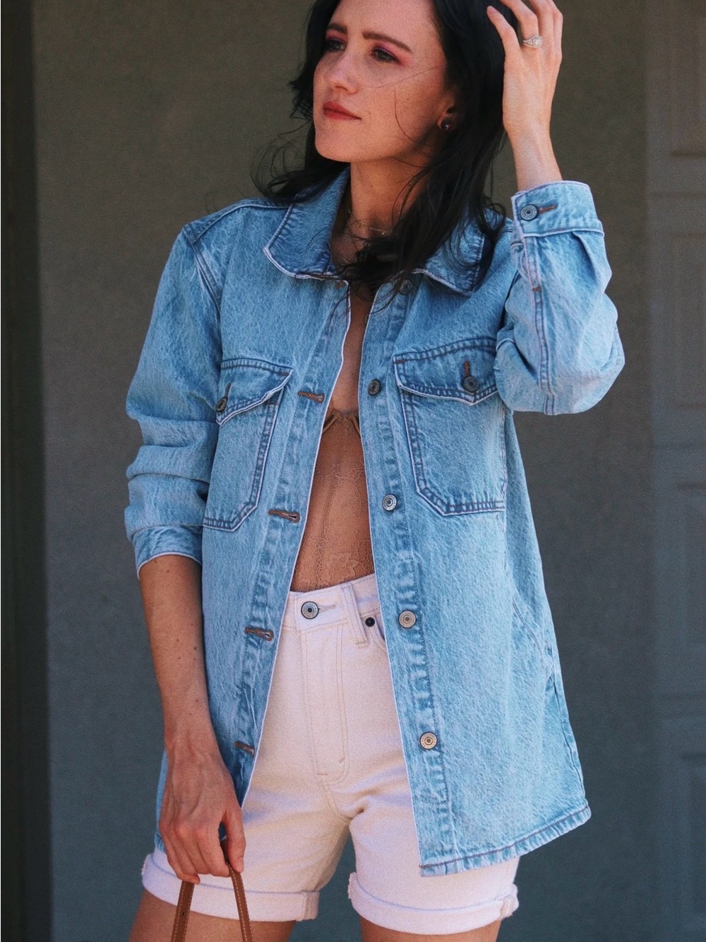 Abercrombie & Fitch Light Blue Denim Shacket